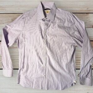 John Varvatos USA Mens Purple Pinstripe Cotton Button Down Shirt 17 Extra Long